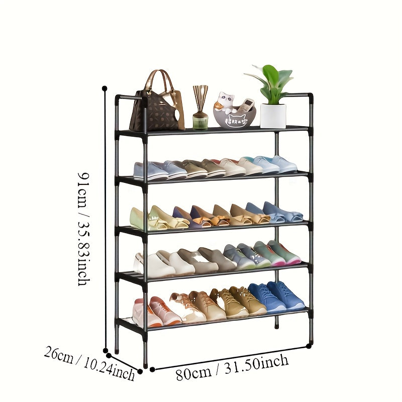Compact Black Metal Multi-Layer Shoe Rack for Entryway Bedroom Hallway
