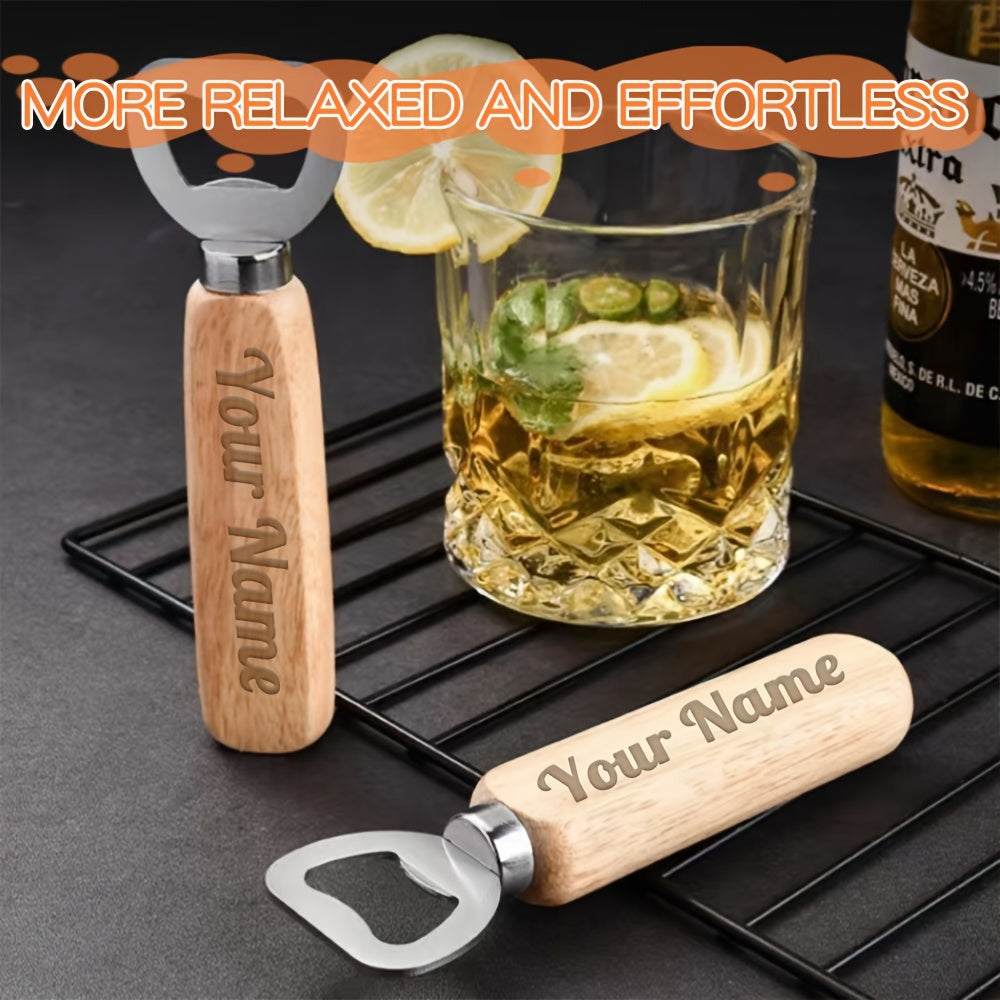 Custom Wooden Handle Bottle Opener Keychain with Engraved Logo and Phone Number