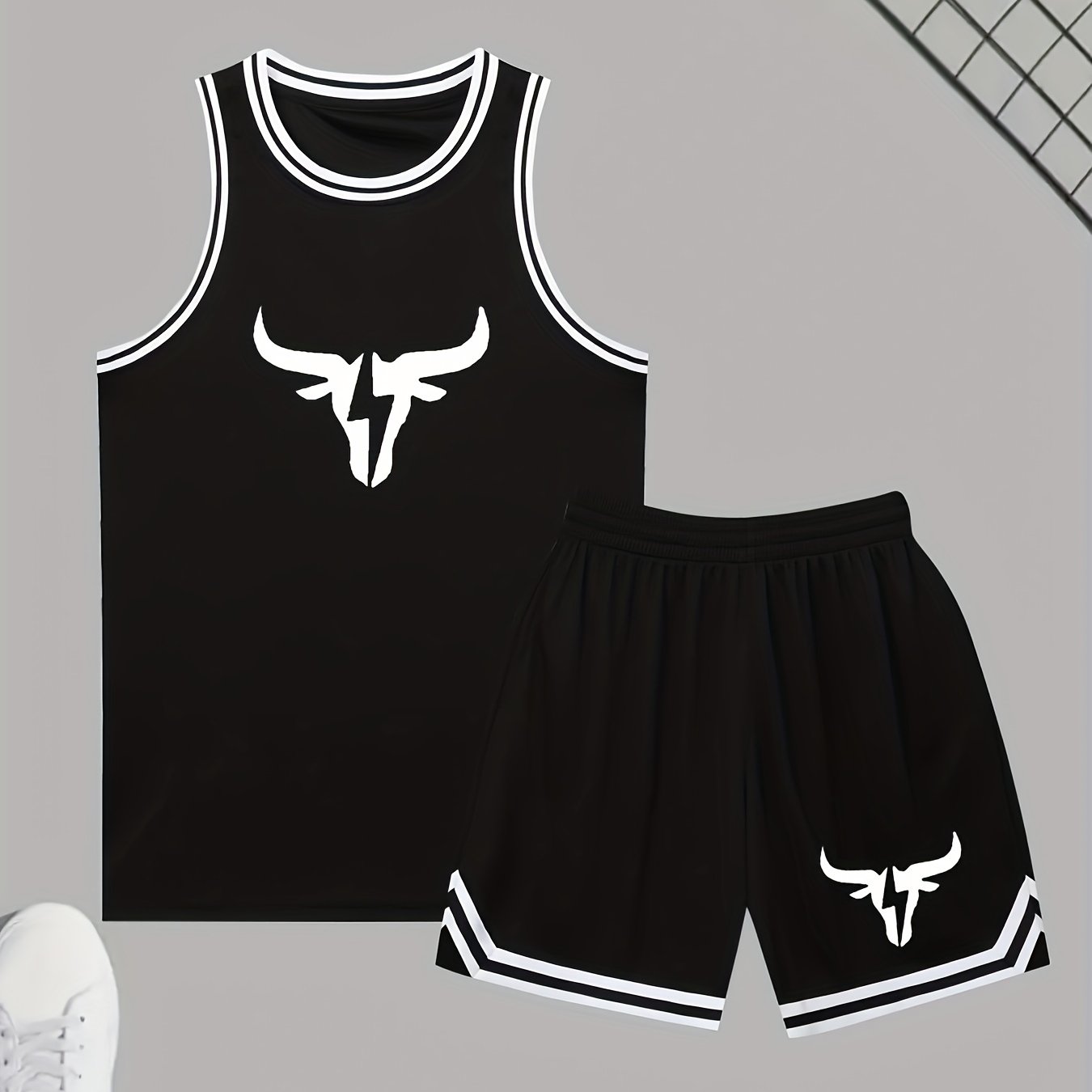 Men's Athletic Tank Top and Shorts Set Polyester Knit Fabric Solid Color Casual Sportswear All-Season Loose Fit