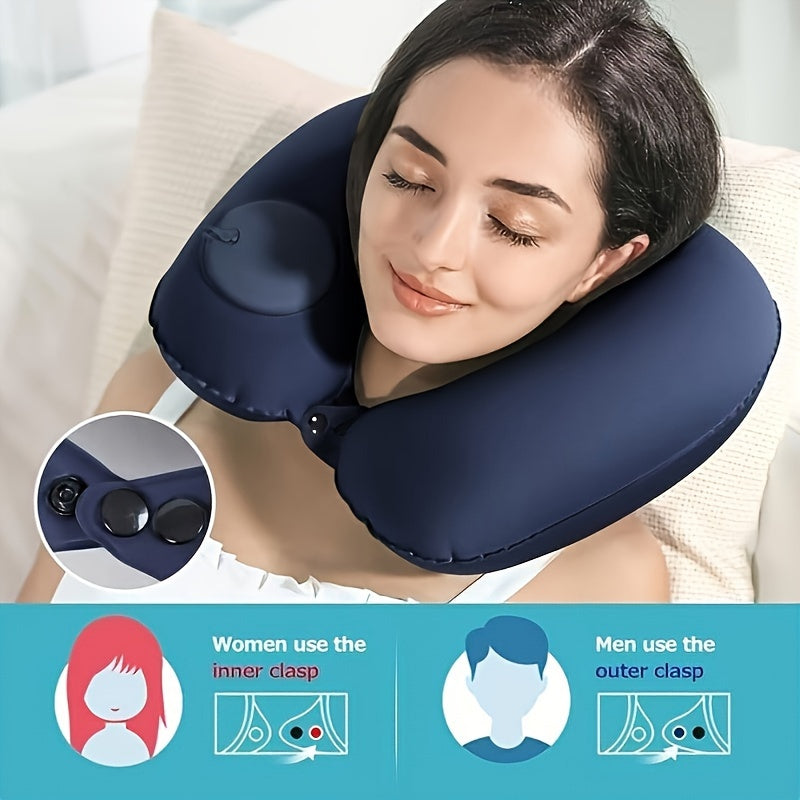 Inflatable U-Shaped Neck Pillow Waterproof Travel Support Compact Washable