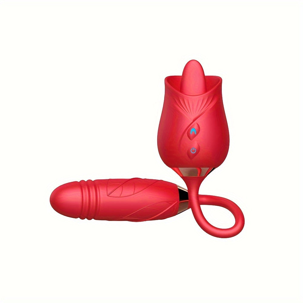 Women Rose Vibrator 3-in-1 Clitoral Tongue Thrust G-Spot Massager