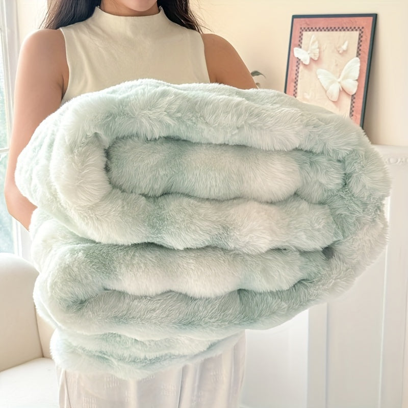 Faux Rabbit Fur Throw Blanket White Geometric Snuggle Cozy Sofa Bed