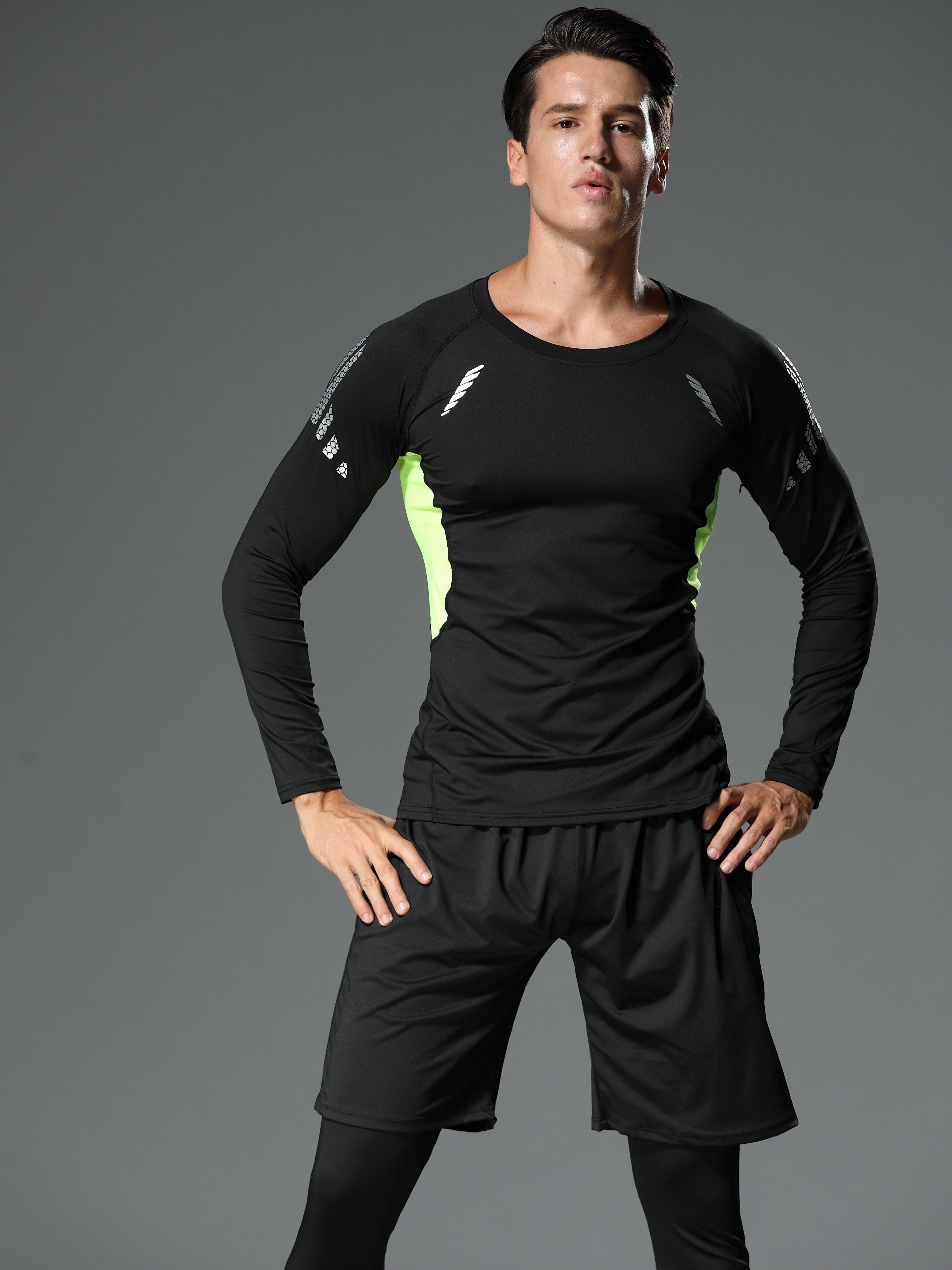 Мужской спортивный 3-частный комплект Быстросохнущий эластичный беговой спортзал тренировка Весна Осень