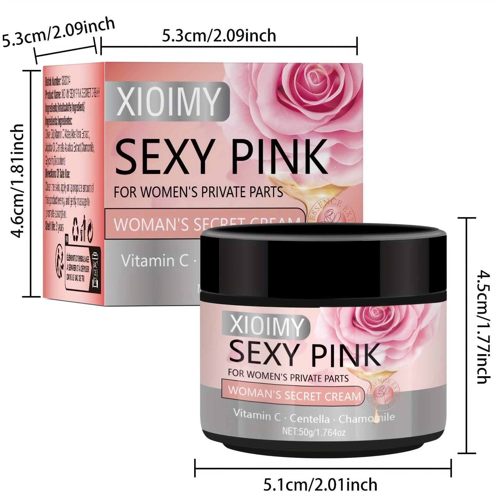 Private Part Moisturizing Cream 1.764oz Hypoallergenic with Rose Vitamin C for Sensitive Skin