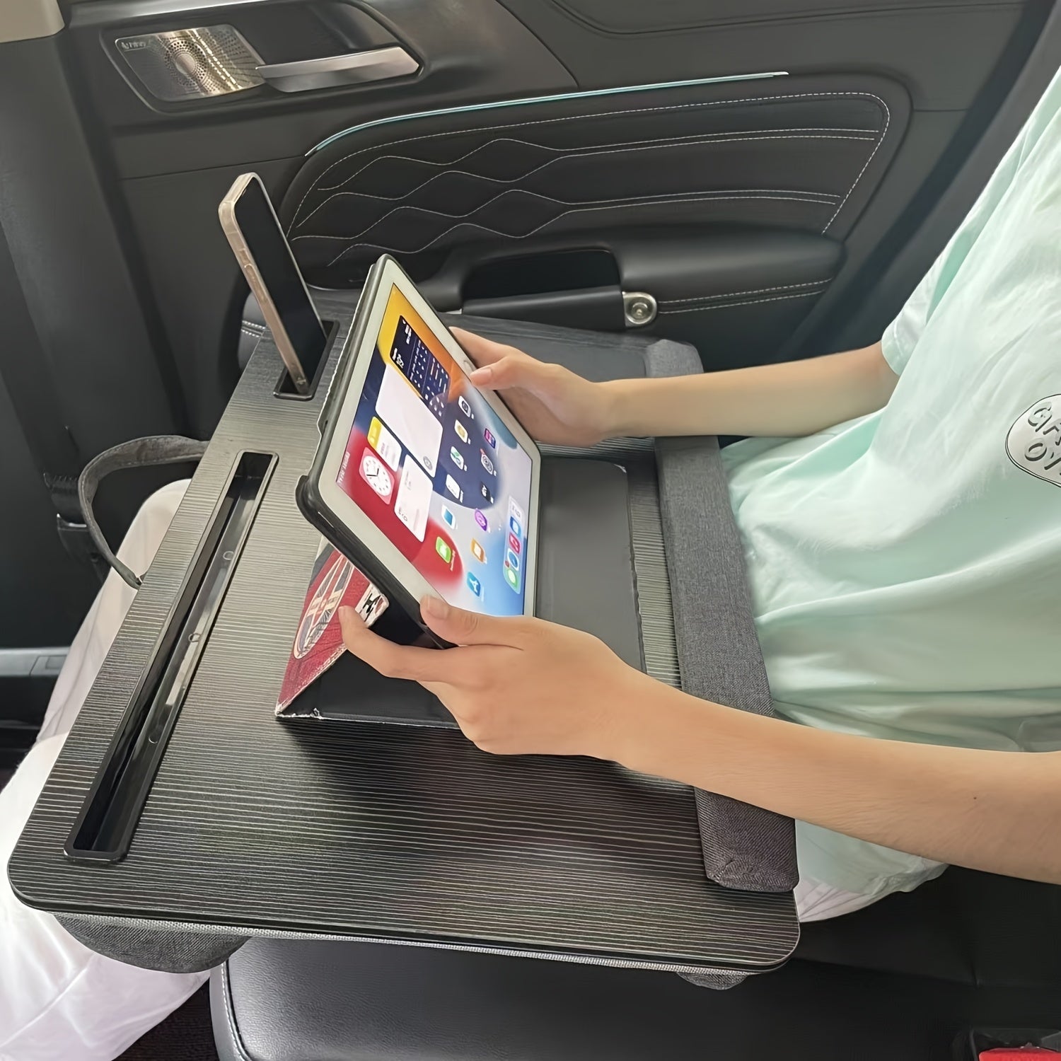 Большой портативный столик для ноутбука для взрослых с подставкой для запястья, ковриком для мыши, отсеком для телефона и ручкой, черный