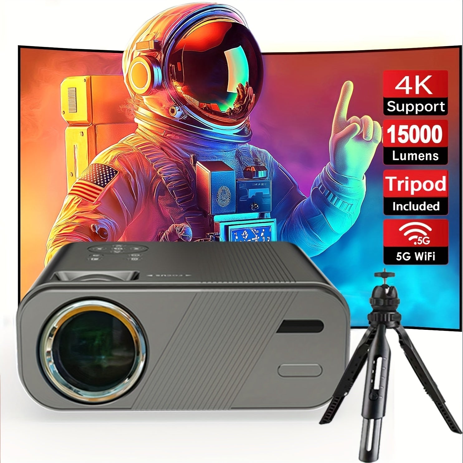 Portable LED Projector for Home Theater 1080P WiFi 15000 Lumens