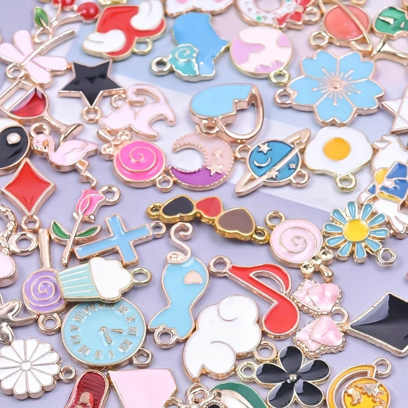 Assorted Jewelry Charms Pack of 30 50 or 100 Flower and Heart Floating Charms