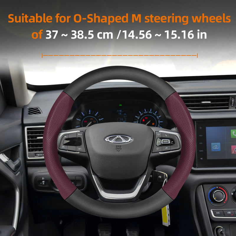 Leather Steering Wheel Cover Carbon Fiber Textured Breathable Black Burgundy Mocha Orange