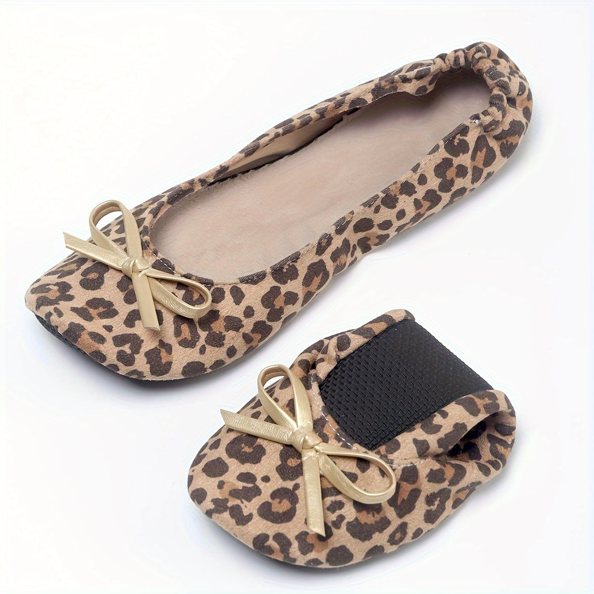 Women's Leopard Print Slip-On Dance Shoes with Bow, Soft Fabric, All-Season Style