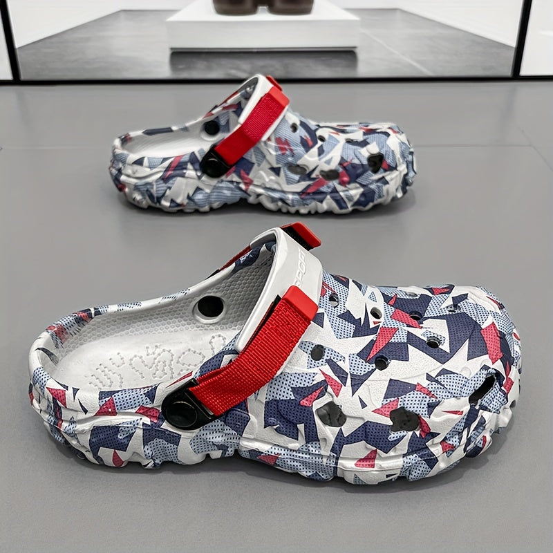 Men's Color Block Hollow Out Chunky EVA Clogs Casual Summer Slip-On Shoes