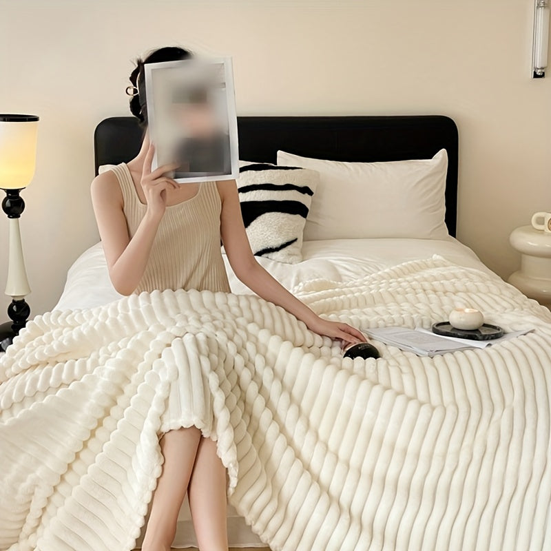 Geometric Pattern Plush Throw Blanket Soft Cozy All-Season Knitted Polyester Bed Sofa Outdoor