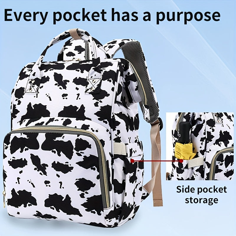 Diaper Bag Backpack with Stroller Hook for Parents Spacious Stylish Cow and Leopard Print
