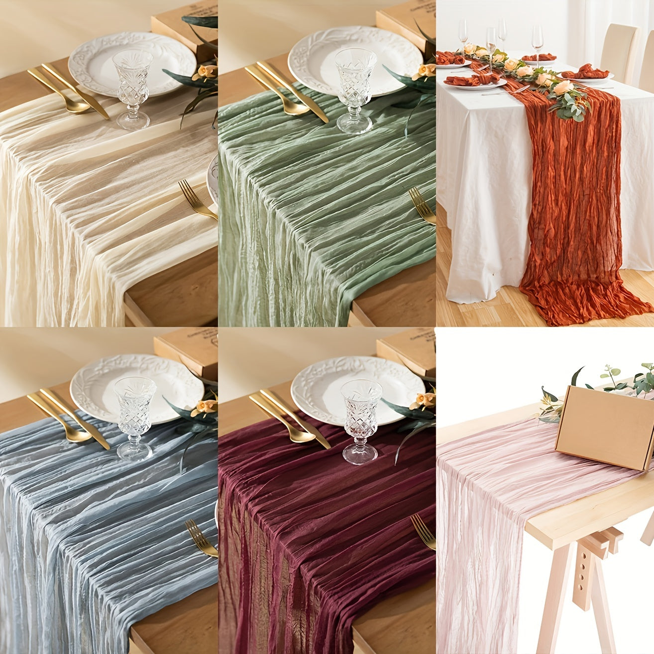 Polyester Crinkle Table Runner for Rustic Wedding Decor