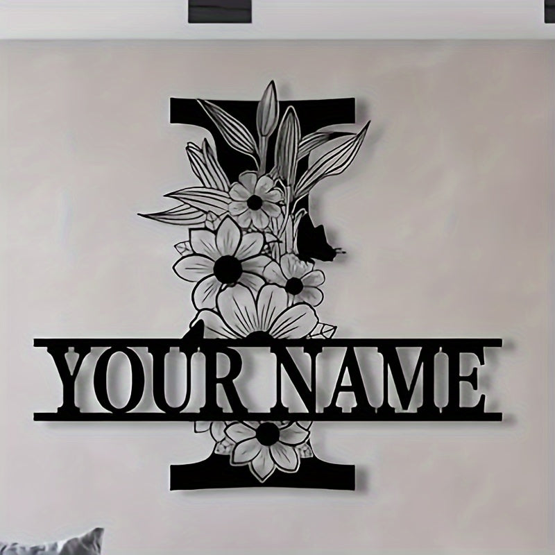 Personalized Metal Family Name Sign with Floral Design for Home Decor