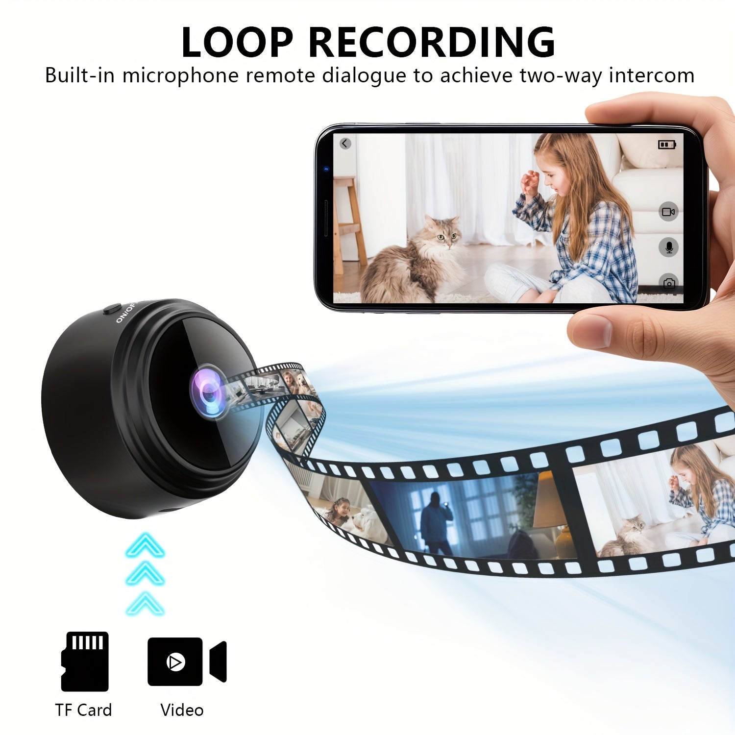 Mini WiFi Surveillance Camera 480p Motion Detection Battery USB Rechargeable Wide Range Security Black