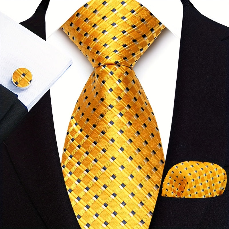 Men's Gold Paisley Three-Piece Suit Set with Tie and Pocket Square