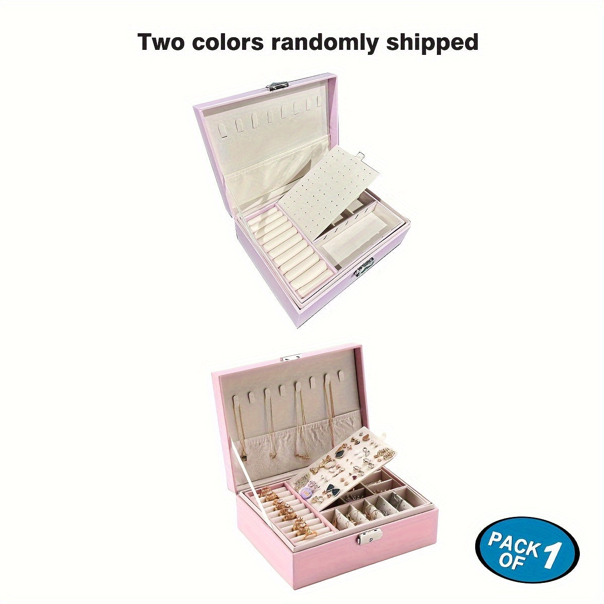 Leather Jewelry Box with Key Lock for Necklaces Earrings and Watches