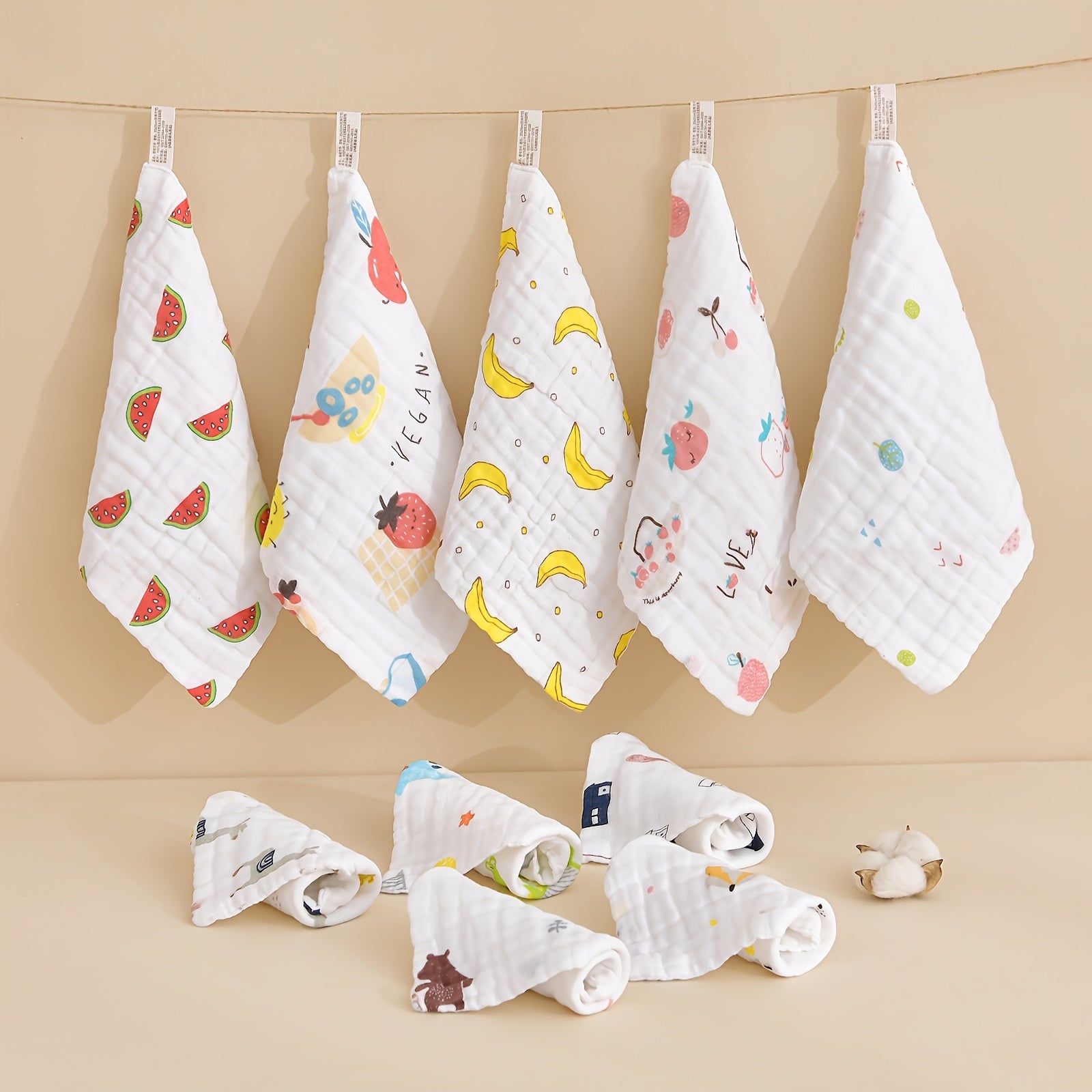 Set of 4 Cotton Baby Towels 23x23cm for Bathing Feeding Wiping and Burping