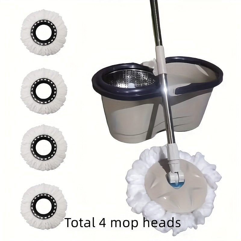 Spin Mop and Bucket Set with Microfiber Pads, 360° Swivel Head, Adjustable Handle for Household Cleaning