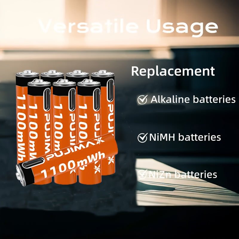 AAA qayta tiklanadigan litiy batareyasi 1100mWh tez USB-C zaryadlash bilan qurilmalar uchun