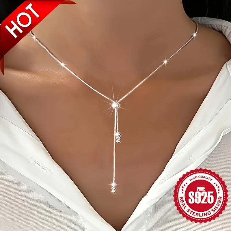 Women's Adjustable 925 Silver Y-Shaped Necklace Hypoallergenic Retro Simple Jewelry