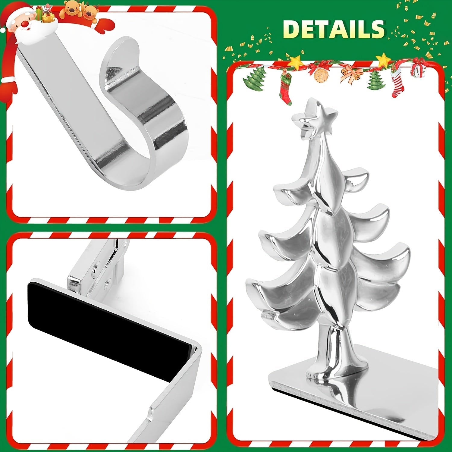 Set of 4 Metal Christmas Stocking Holders with Snowman Reindeer Tree Designs