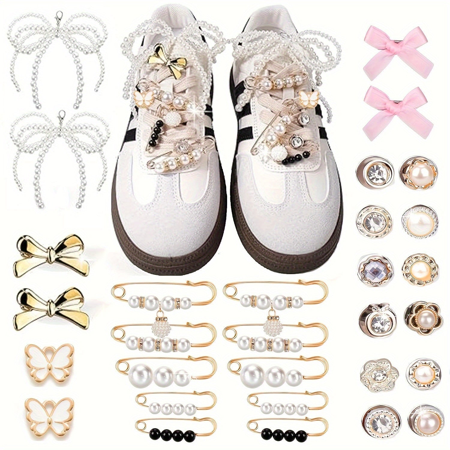 Women Girls Bow Brooch Shoe Sock Accessories DIY Heart Flowers 30/50pcs