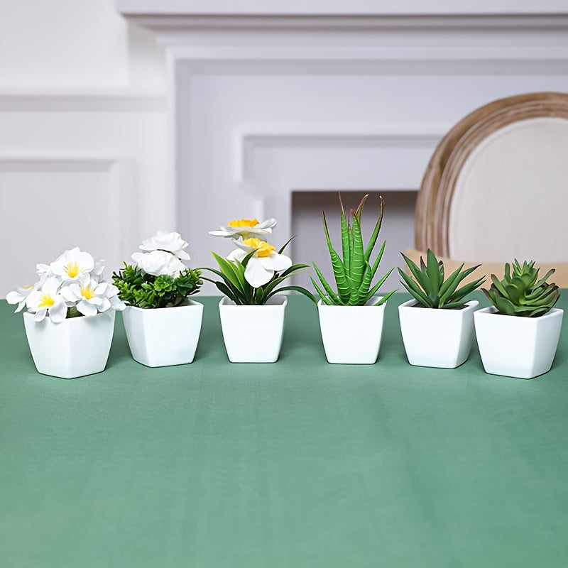 6pcs Artificial Succulents in White Pots for Home Office Decor Realistic Mini Plants