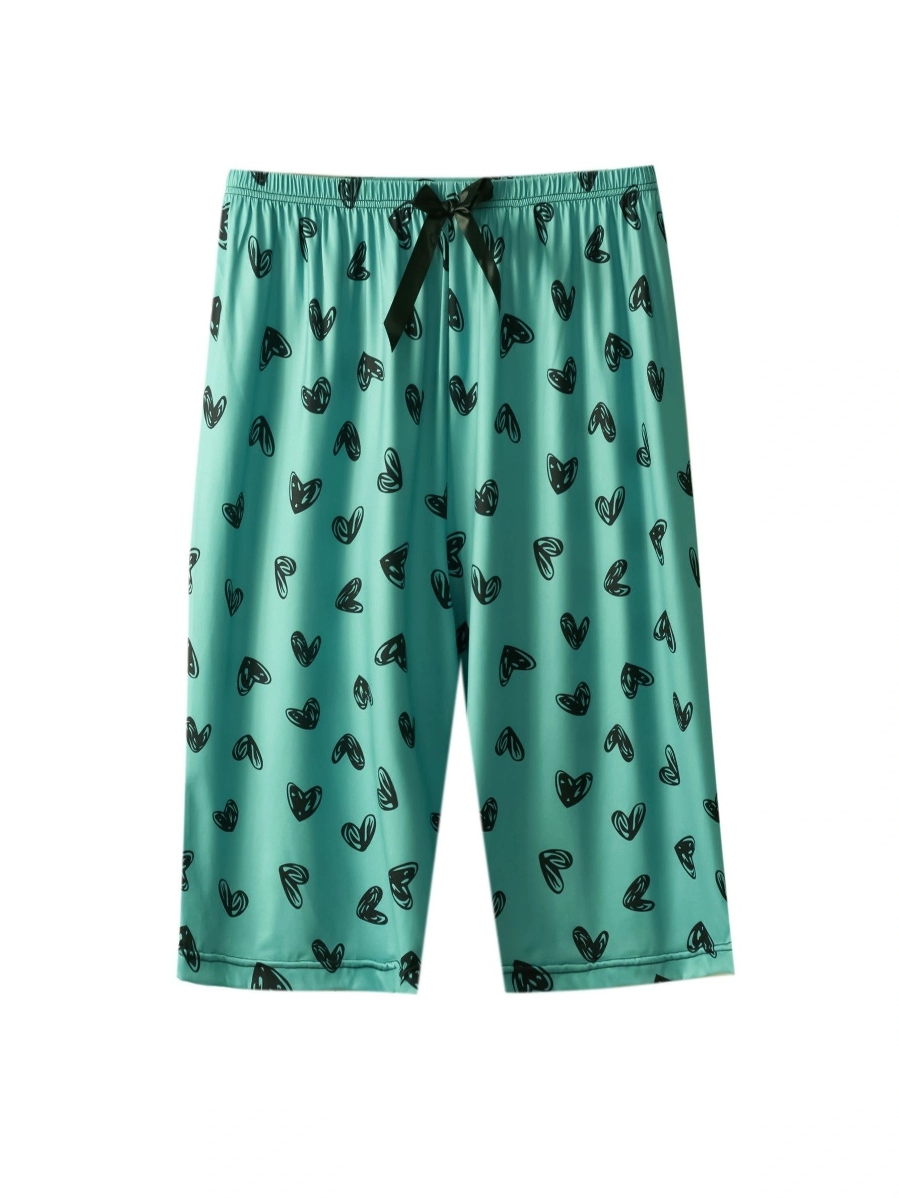 Women's Plus Size Heart Print Lounge Capri Pants Elastic Waist Pajama Bottoms