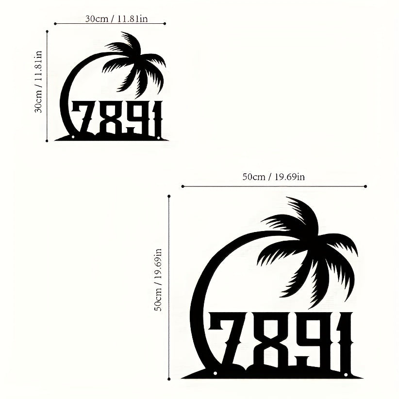 Customized Metal Sign with Palm Tree Design House Number Wall Decor
