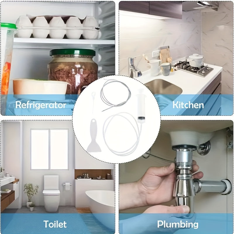 5-Piece Refrigerator Cleaning Kit Flexible Brush Scoop Syringe and Snake