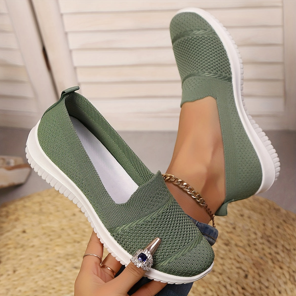 Zapatillas casuales para mujer sin cordones, ligeras y transpirables, zapatos planos