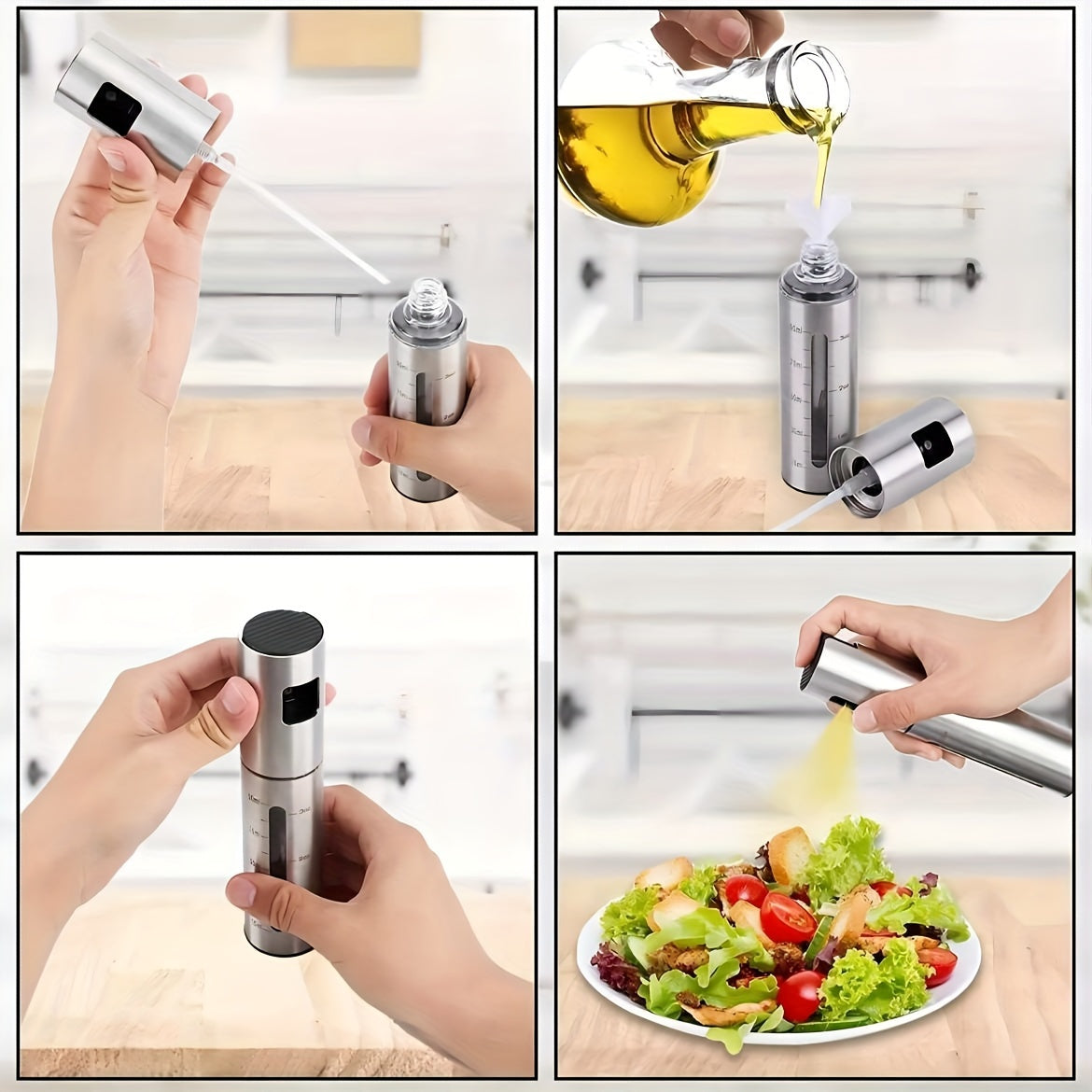 100ml Stainless Steel Oil Spray Bottle for Kitchen Seasoning and Barbecue