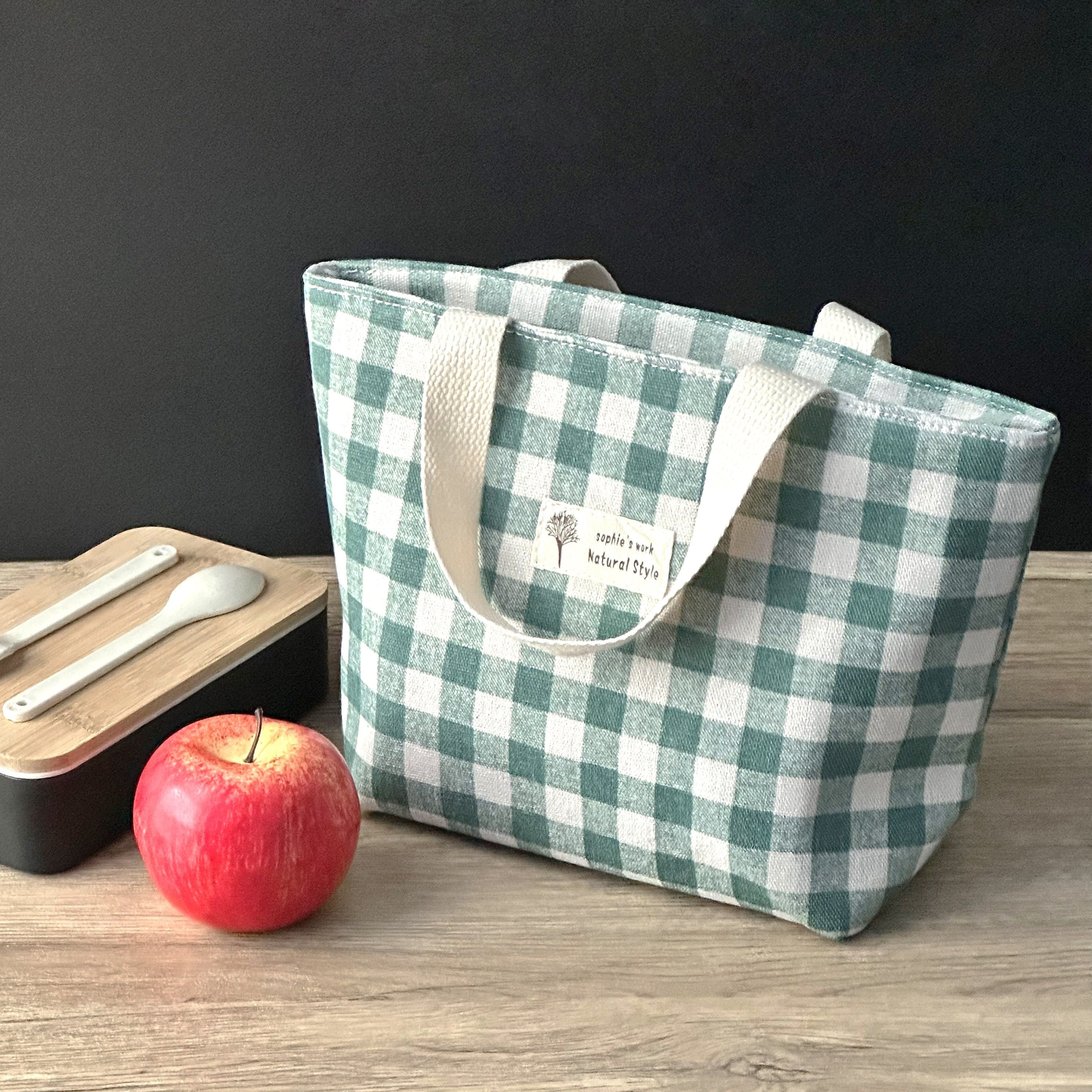 Plaid Insulated Lunch Bag for Men Women Durable Food Storage Black White Blue Green