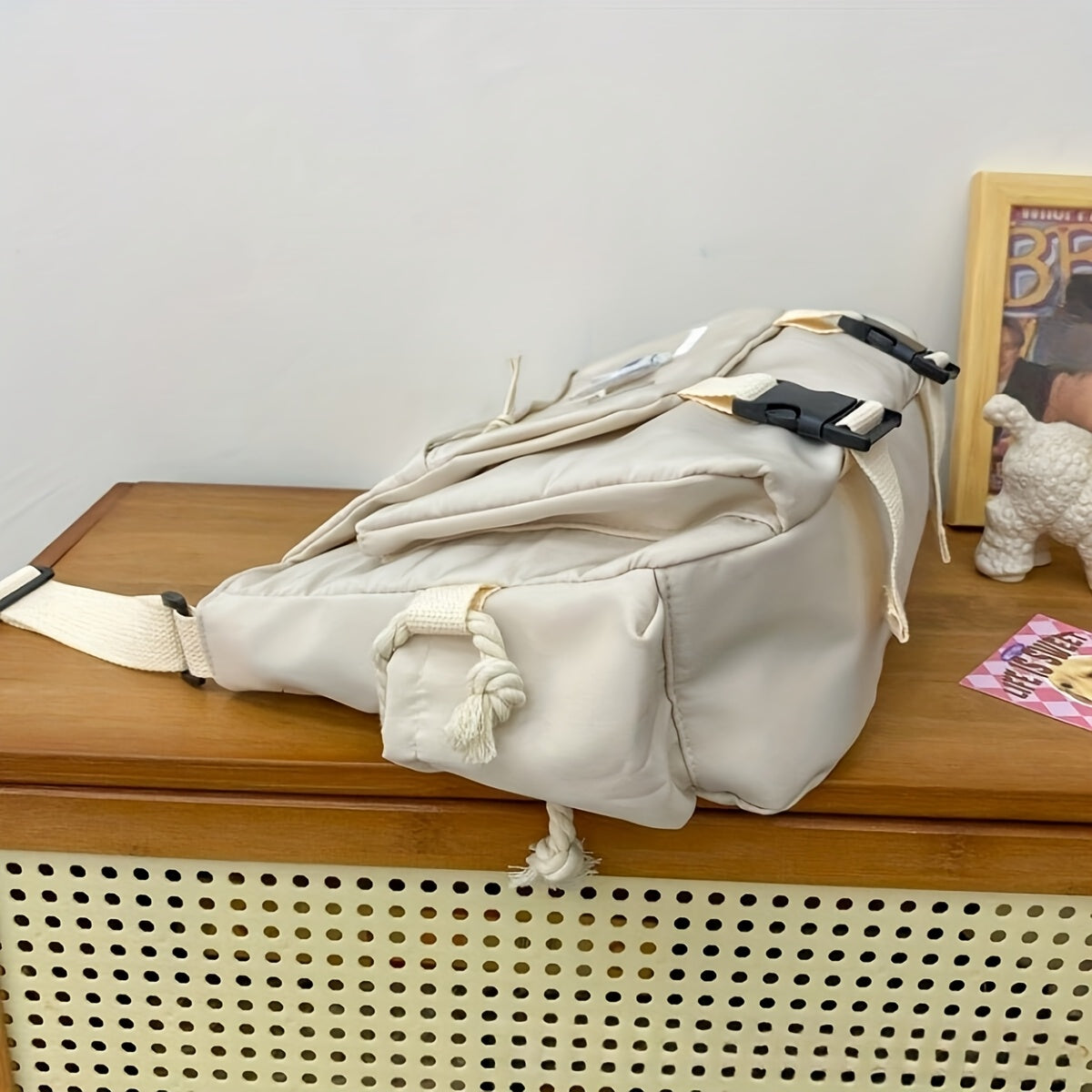 Unisex Canvas Shoulder Bag with Adjustable Strap for School Travel and Daily Use in White Pink Blue Black