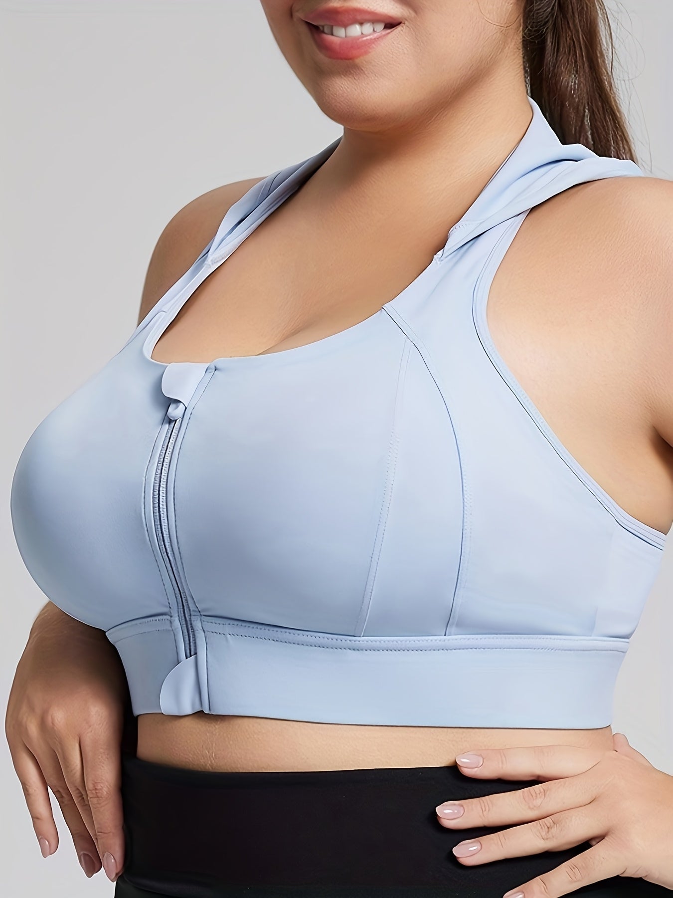 Women's Plus Size Sports Bra Front Zip High Support Seamless Running Yoga Gym