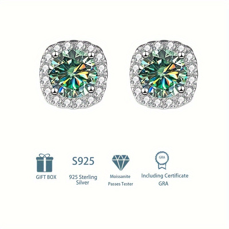 Pendientes de plata de ley estilo bohemio con moissanita en forma de cuadrado para mujer