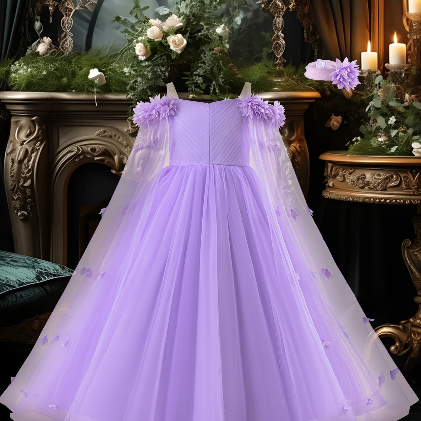 Girls Light Blue Off-Shoulder Floral Dress for Girls Weddings Parties and Performances