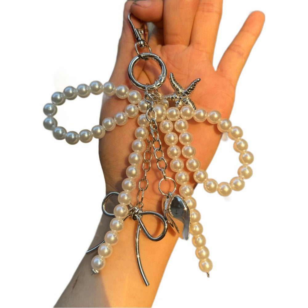 Y2K Butterfly Love Pendant with Pearls for Car Keys Mobile Phone Bag Accessories