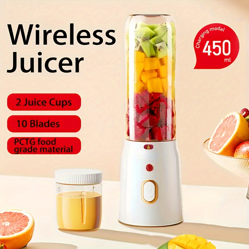 Portable Electric Juicer Cup with Dual Cups Rechargeable USB Battery for Travel and Home Use