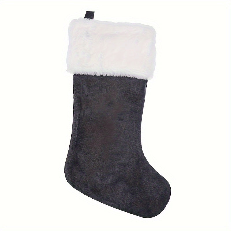 Christmas Stocking Grey and White Flannel Embroidered Home 43cm Feather-Free