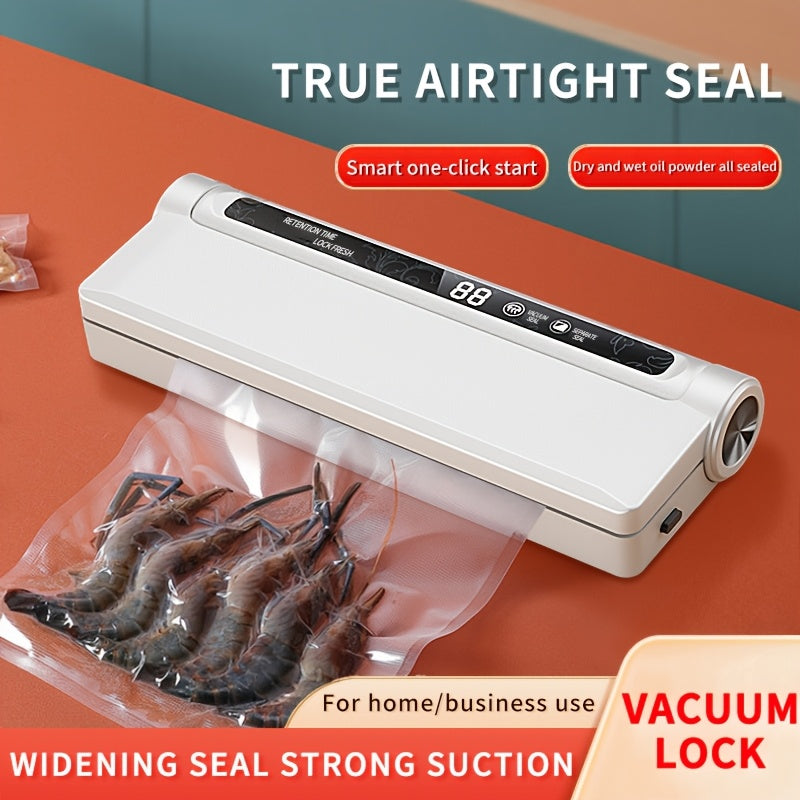 Compact vacuum sealer with European plug white ABS extends food freshness with vacuum sealing bags reusable