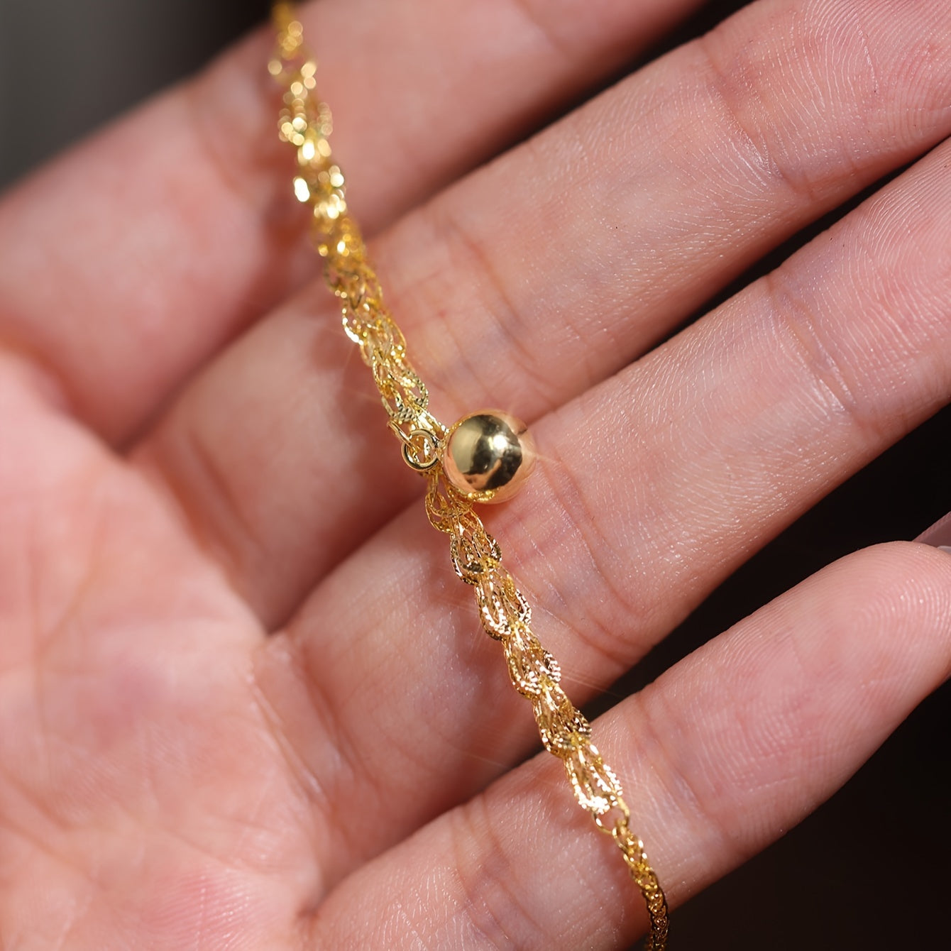 Sterling Silver Bead Chain Bracelet for Women with 18K Gold Plating Adjustable Jewelry