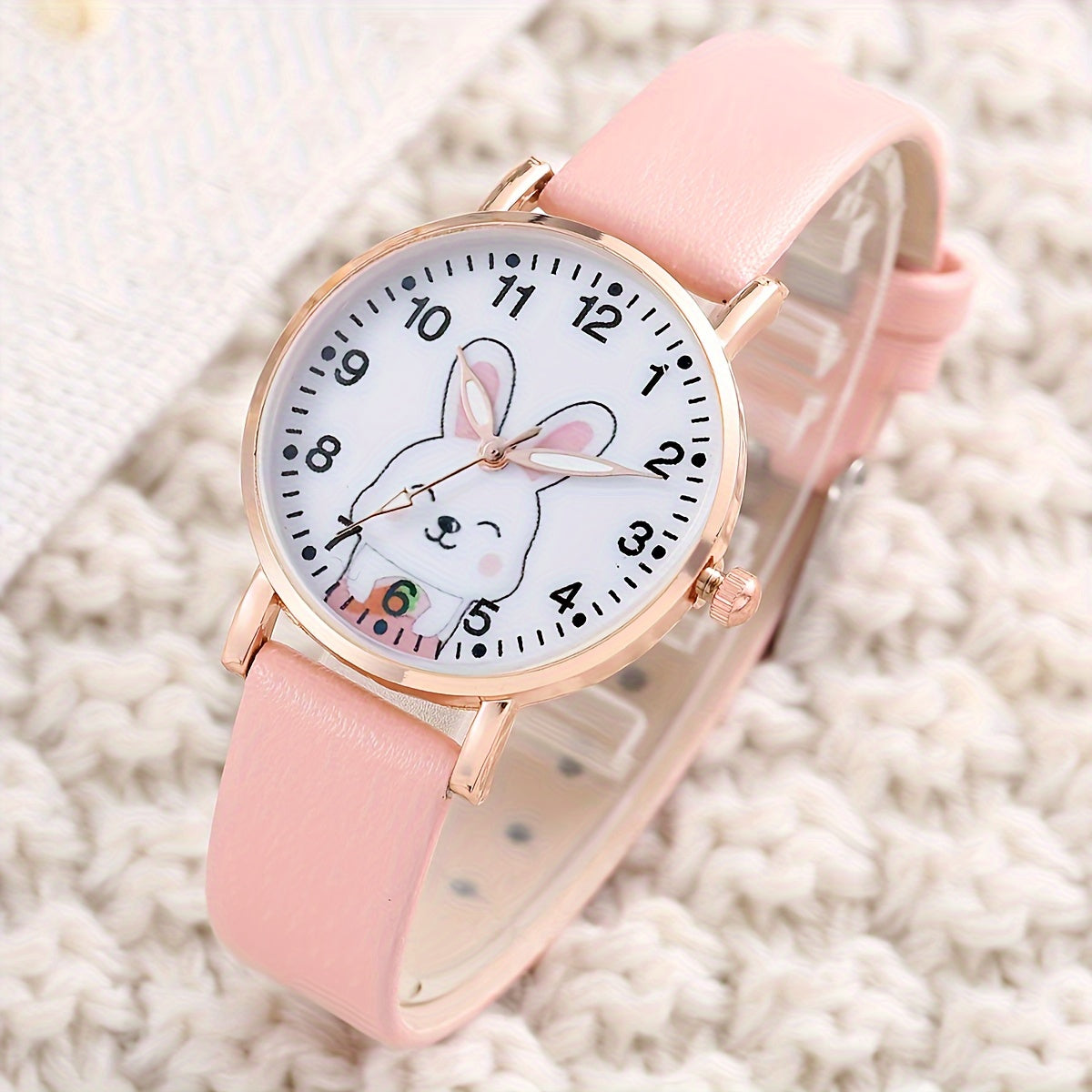 Women's Rabbit-Inspired Watch and Bracelet Set with Faux Leather Bands