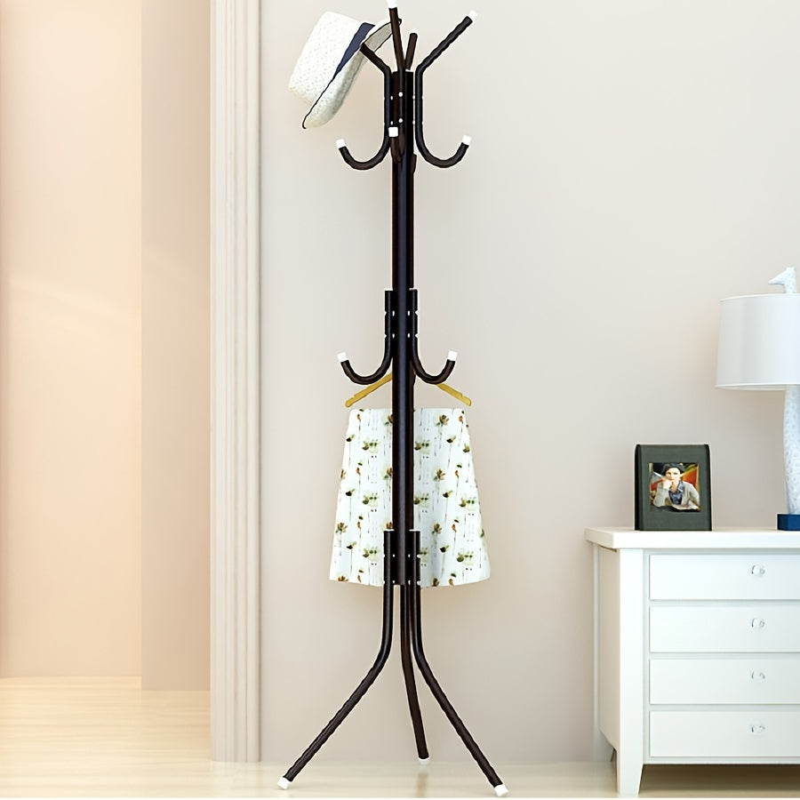 Black Metal Coat Rack with Tree-Style Design for Hanging Clothes and Hats