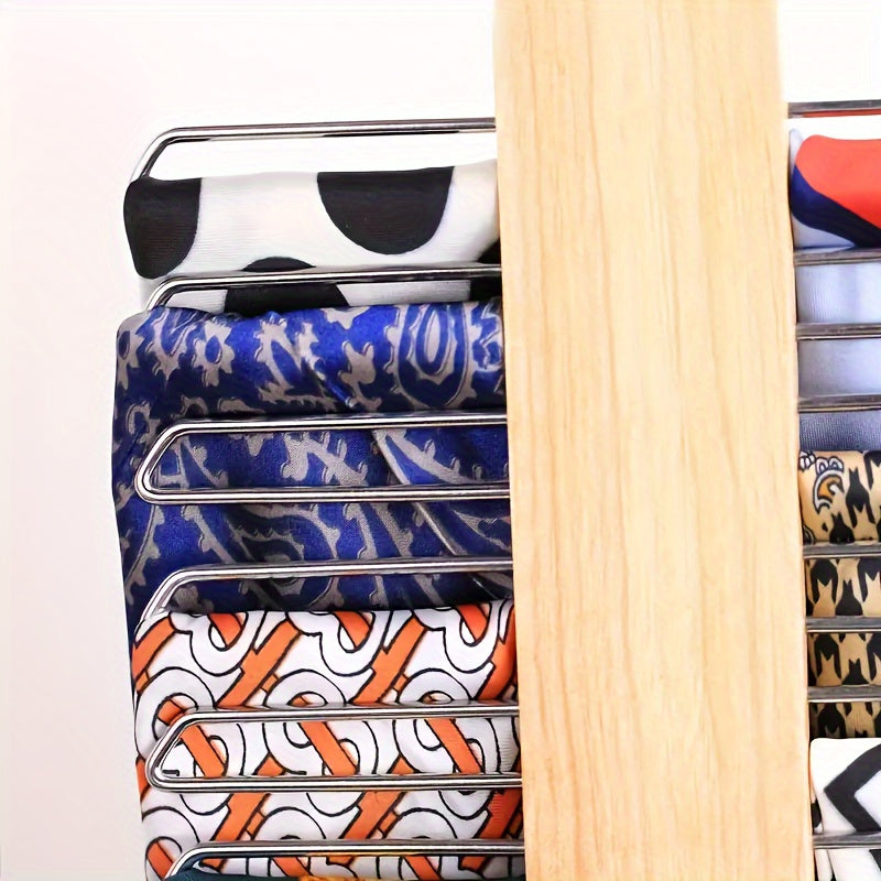 Wooden Tie Organizer with Belt Rack and 20 Hooks for Accessory Storage