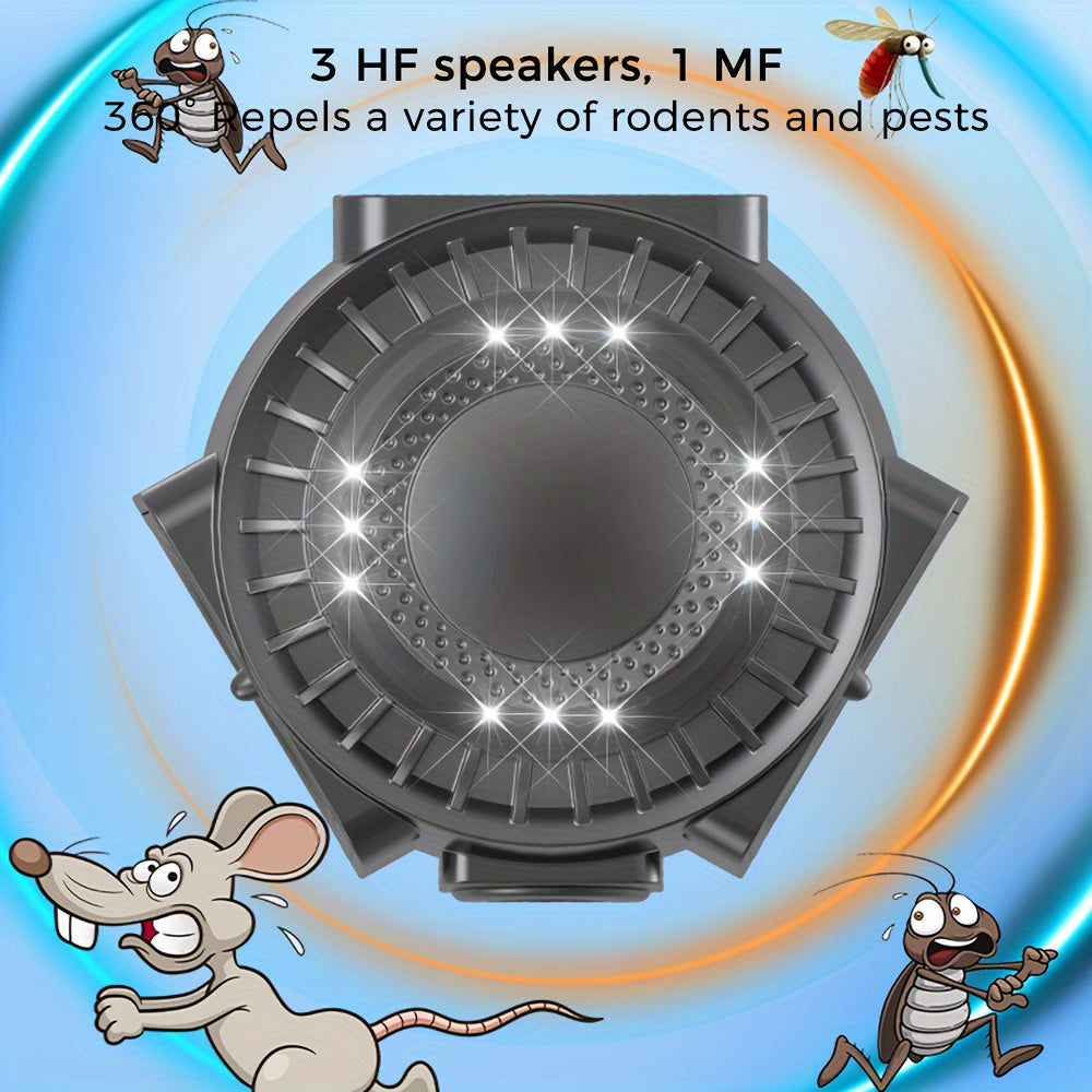 Cappsu Soundwave технология Репеллент для грызунов - USB-зарядка, высокочастотный отпугиватель вредителей с 3 динамиками и датчиком движения. Эффективен против мышей, белок, крыс в доме, чердаке, гараже, автодоме.
