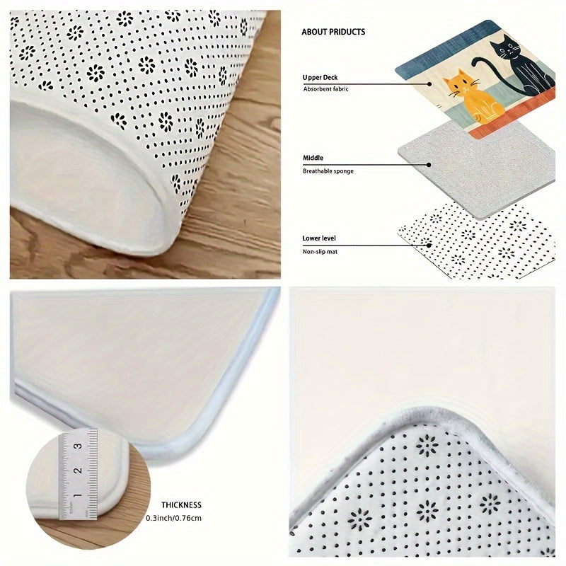 Polyester kirish yo'lagi - Qiziqarli mushuk dizayni - Sirpanmaydigan, oshxona va yashash xonasi uchun qo'l bilan yuvish oson mat, hammom uchun suvga chidamli gilam - 1 dona o'z ichiga oladi