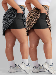 Plus Size Women's High-Waisted Pocketed Skirt Pants Leopard Print Hem