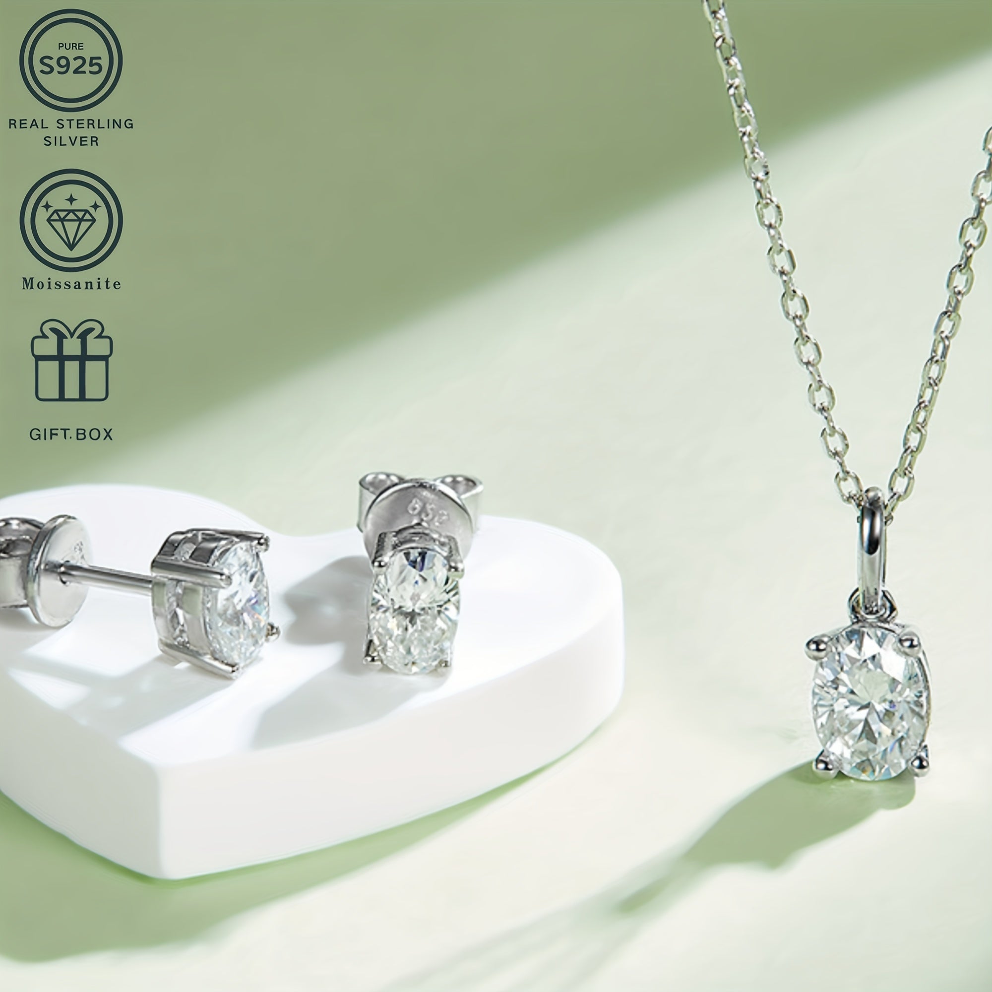 Set of 3 Sterling Silver Moissanite Jewelry Pieces with 2CT+1CT Stones for Weddings and Gifts